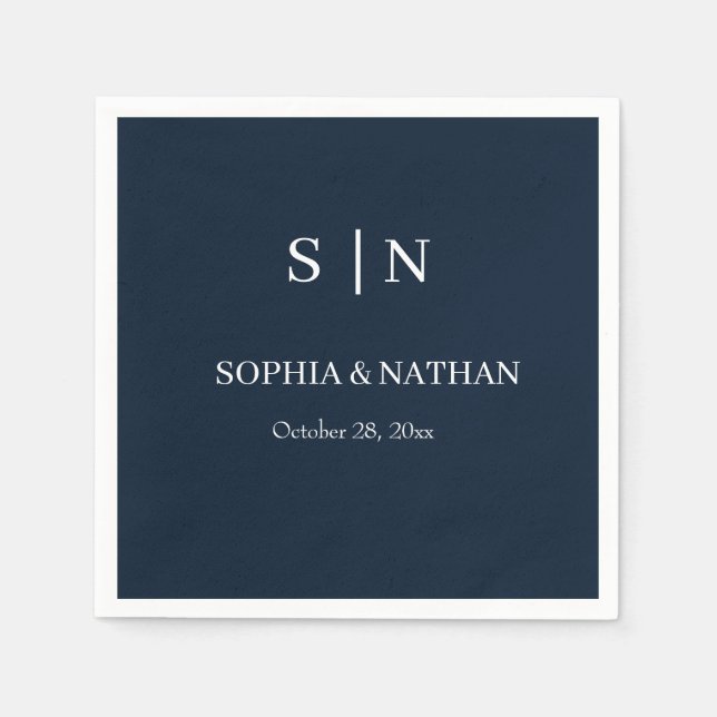 Minimal and Chic | Navy Blue and White Napkins (Front)