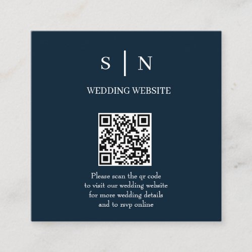 Minimal and Chic  Navy Blue and White QR Code Enclosure Card