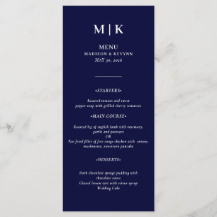 Minimal and Chic Navy Blue and White Wedding Menu
