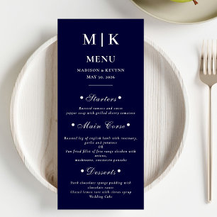 Minimal and Chic Navy Blue and White Wedding Menu