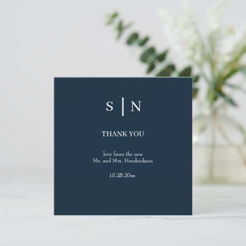 Minimal and Chic  Navy Blue and White Wedding Thank You Card