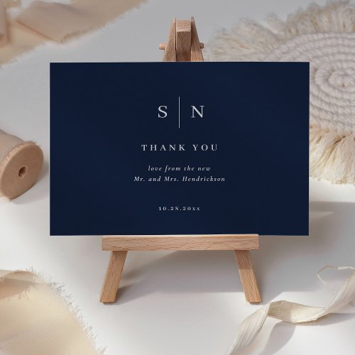 Minimal and Chic  Navy Blue and White Wedding Thank You Card