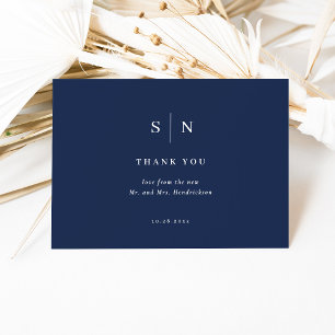 Minimal and Chic Navy Blue and White Wedding Thank You Card