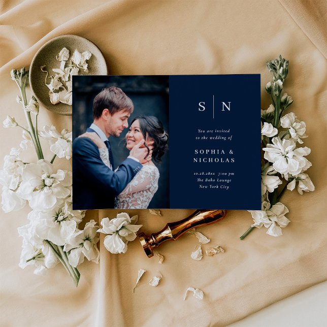 Minimal and Chic | Navy Blue Photo Wedding Invitation (Creator Uploaded)