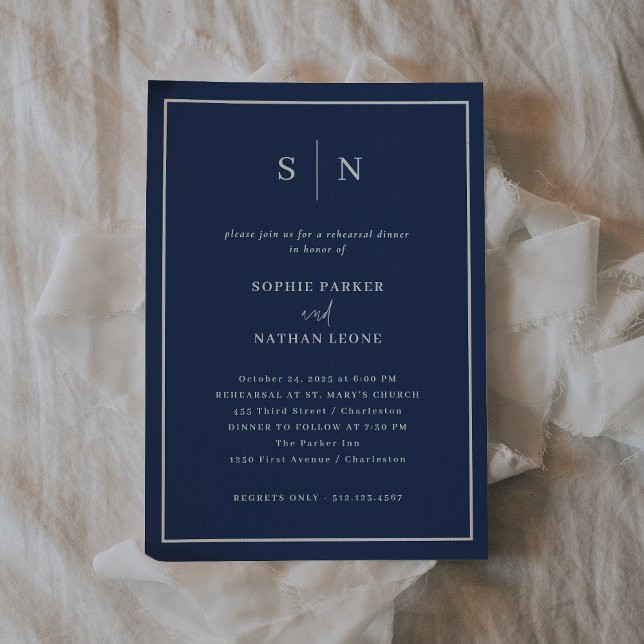 Minimal and Chic Navy Blue | Rehearsal Dinner Invitation (An elegant navy blue choice for your wedding rehearsal dinner invitations)