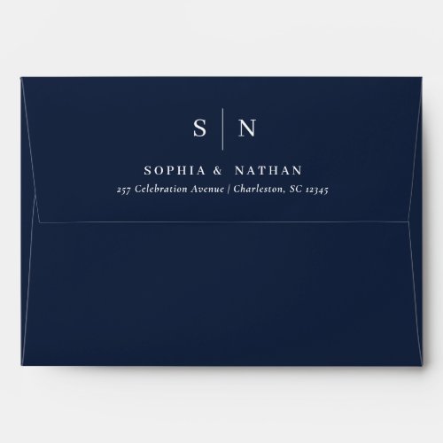 Minimal and Chic  Navy Blue Wedding Envelope