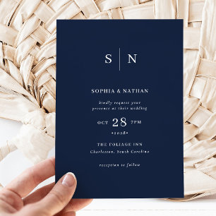 Minimal and Chic   Navy Blue Wedding Invitation