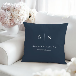 Minimal and Chic Navy Blue | Wedding Monogram Throw Pillow