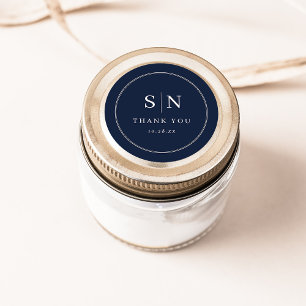 Minimal and Chic Navy Blue Wedding Monograms Classic Round Sticker