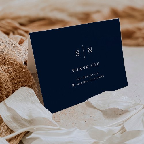 Minimal and Chic  Navy Blue Wedding Thank You Card