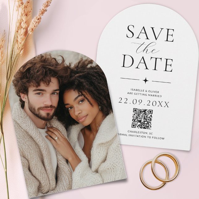 Minimal and Chic Photo Arch and QR Code Wedding  Save The Date (Creator Uploaded)