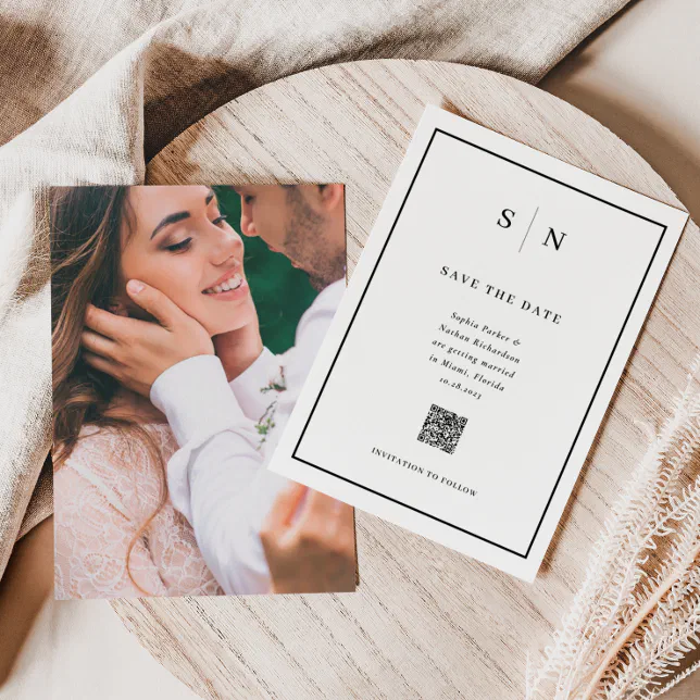 Minimal and Chic | Photo Back and QR Code Wedding Save The Date | Zazzle