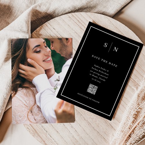 Minimal and Chic  Photo Back and QR Code Wedding Save The Date