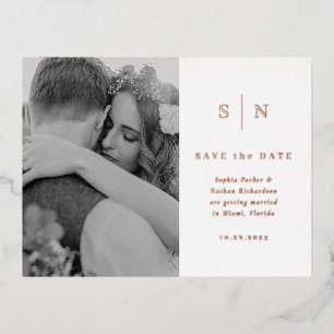 Minimal and Chic   Photo Save the Date Rose Gold Foil Invitation Postcard