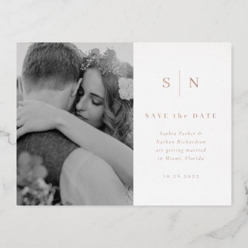 Minimal and Chic  Photo Save the Date Rose Gold Foil Invitation Postcard