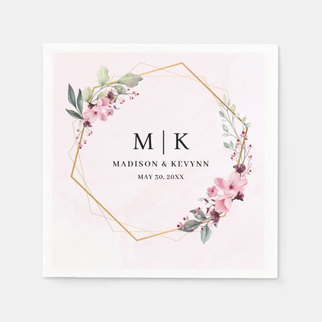 Minimal and Chic Pink Floral | Wedding  Napkins (Front)