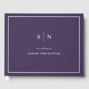 Minimal and Chic Purple and White Border Wedding Guest Book