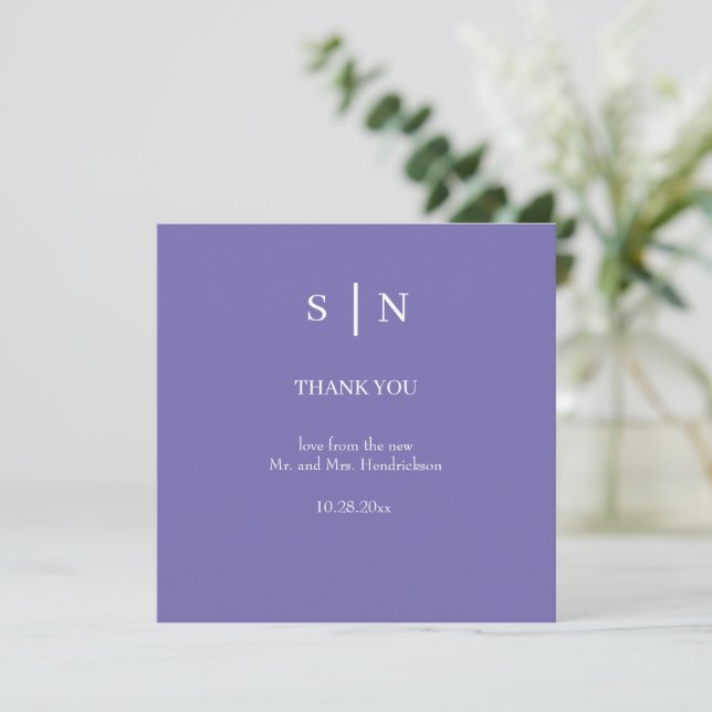 Minimal and Chic | Purple and White Wedding Thank You Card (Standing Front)