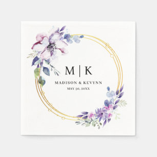 Minimal and Chic Purple Gold Floral   Wedding  Napkins