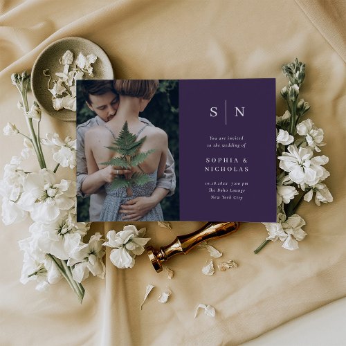 Minimal and Chic  Purple Photo Wedding Invitation