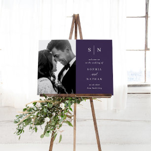 Minimal and Chic Purple Photo Wedding Welcome Foam Board