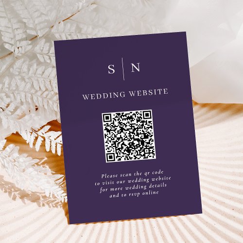 Minimal and Chic  Purple QR Code Wedding Enclosure Card