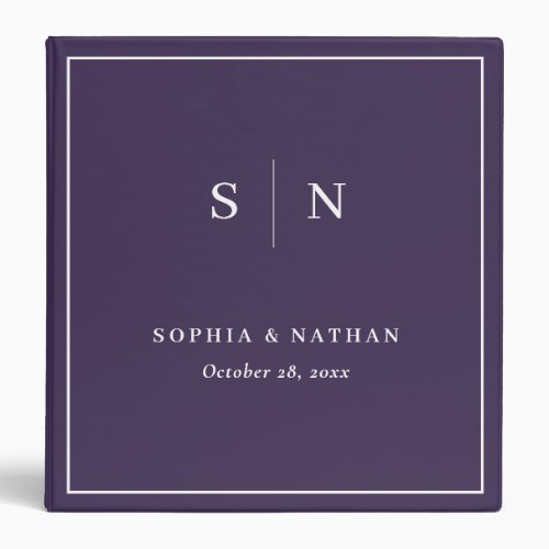 Minimal and Chic  Purple Wedding 3 Ring Binder