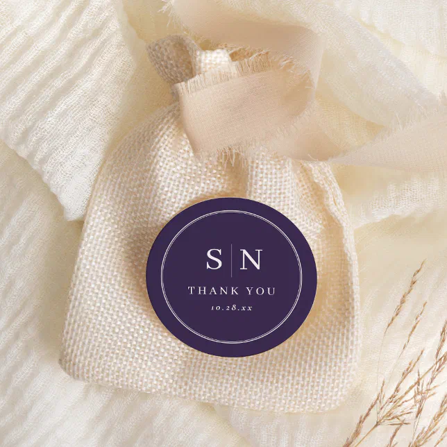 Minimal and Chic | Purple Wedding Initial Classic Round Sticker | Zazzle