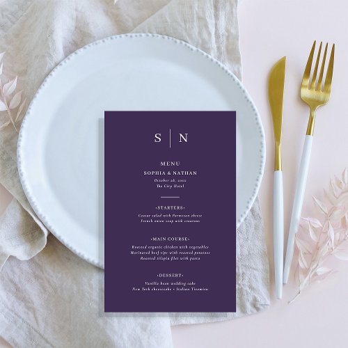 Minimal and Chic  Purple Wedding Menu Flyer