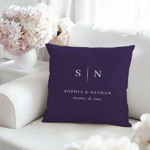 Minimal and Chic Purple | Wedding Monogram Throw Pillow