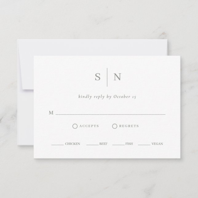 Minimal and Chic Sage Green and White Meal Choice RSVP Card (Front)