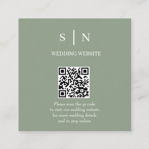 Minimal and Chic  Sage Green and White QR Code Enclosure Card
