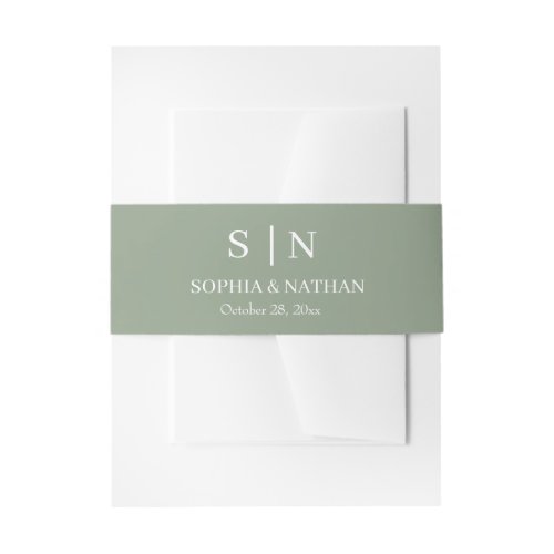 Minimal and Chic  Sage Green and White Wedding Invitation Belly Band