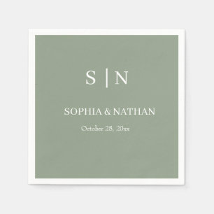 Minimal and Chic Sage Green and White Wedding Napkins