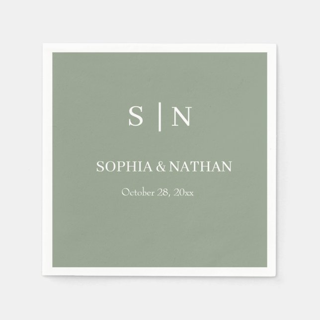 Minimal and Chic | Sage Green and White Wedding Napkins (Front)