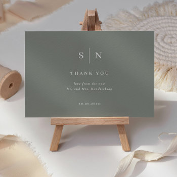 Minimal And Chic | Sage Green And White Wedding Thank You Card by Customize_My_Wedding at Zazzle