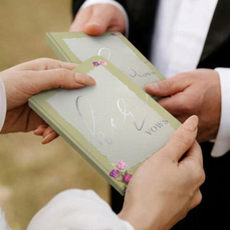 Minimal and Chic Sage Green Floral Wedding Foil Vow Books