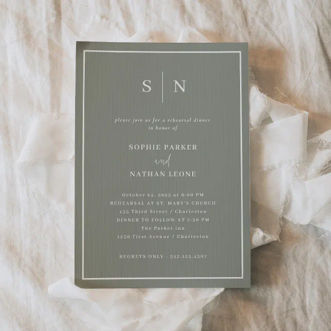 Minimal and Chic | Sage Green Rehearsal Dinner Invitation | Zazzle