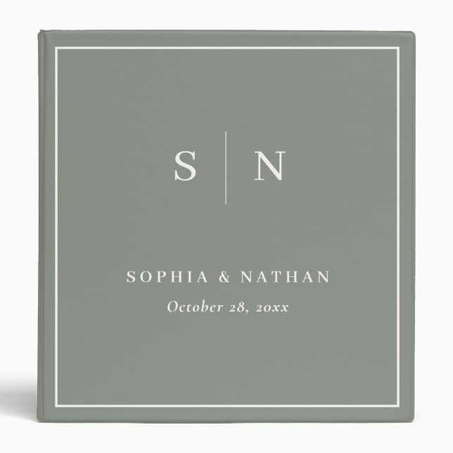 Minimal and Chic | Sage Green Wedding 3 Ring Binder (Front)