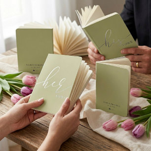 Minimal and Chic Sage Green Wedding Foil Vow Books