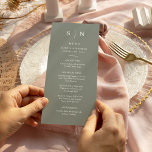 Minimal and Chic | Sage Green Wedding Menu<br><div class="desc">These elegant,  modern wedding menu cards or rehearsal dinner menu cards feature a simple sage green and white text design that exudes minimalist style. Add your initials or monogram to make them completely your own.</div>