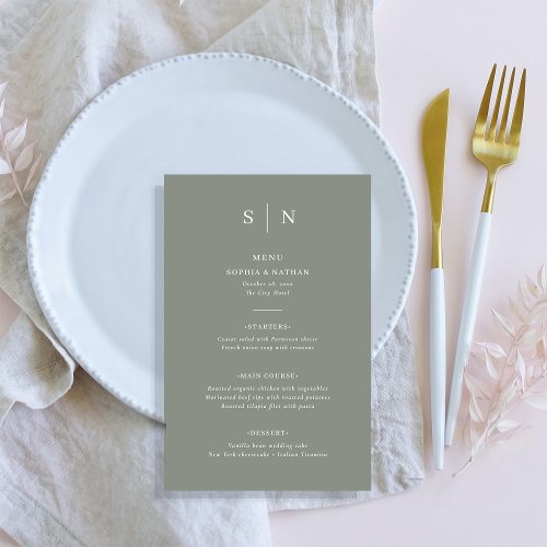 Minimal and Chic  Sage Green Wedding Menu Flyer