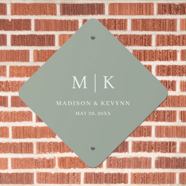 Minimal and Chic Sage Green  | Wedding  Metal Sign (In Situ(Brick))