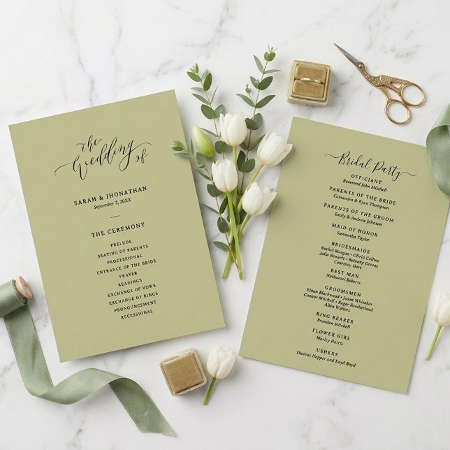 Minimal and Chic Sage Green Wedding  Program (Creator Uploaded)