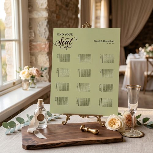 Minimal and Chic Sage Green Wedding Seating Chart