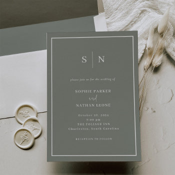 Minimal And Chic | Sage Green With Border Wedding Invitation by Customize_My_Wedding at Zazzle