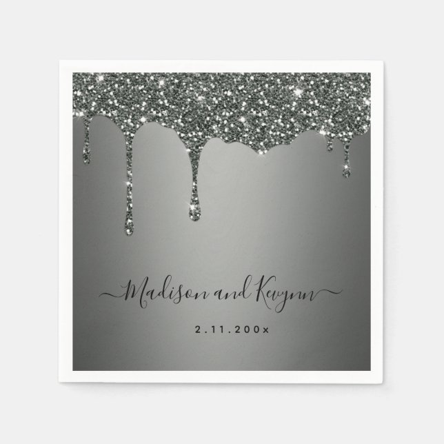 Minimal and Chic | Silver Grey  Glitter Wedding Napkins (Front)