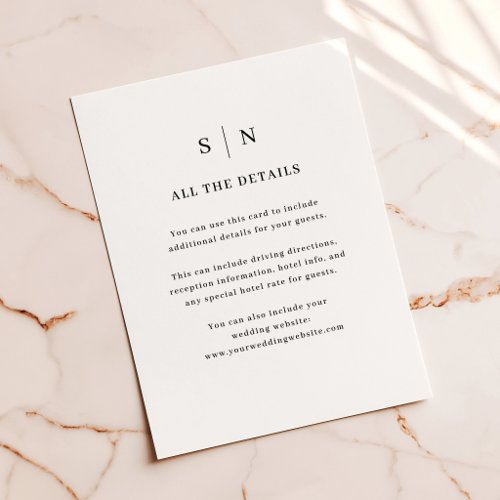 Minimal and Chic | Simple Wedding Guest Details Letterpress Enclosure Card