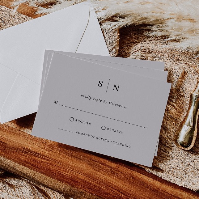 Minimal and Chic | Soft Gray and Black Wedding RSVP Card (Creator Uploaded)