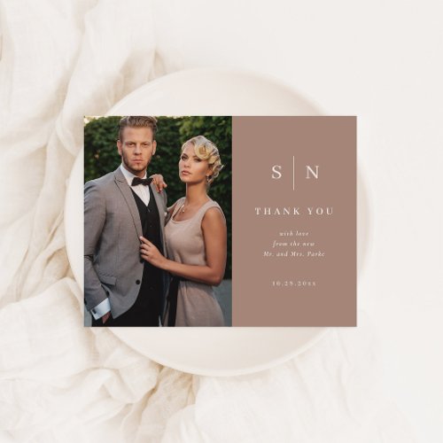 Minimal and Chic Taupe | Photo Wedding Thank You Postcard
